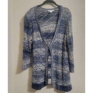 Coldwater Creek Embellished Metallic Sweater Cardigan Open Knit Linen Sz XL 16